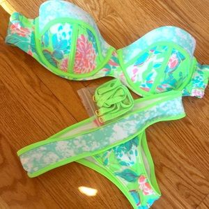 Victoria’s Secret Green Strapless Floral Swim